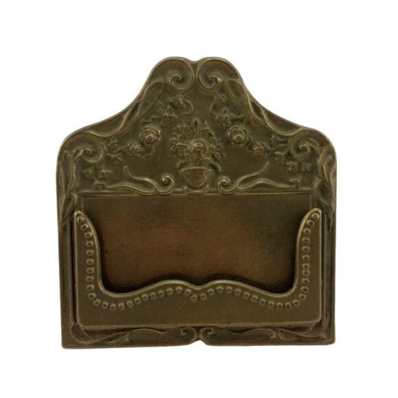 Vintage Brass Business Card Holder Victorian Revival Ornate Easel Stand Floral - Picture 1 of 16